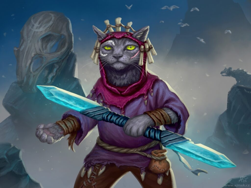 Inspirováno náhodnými slovy: Armstead, the feline warlock armed with exciting topaz dual bladed sword